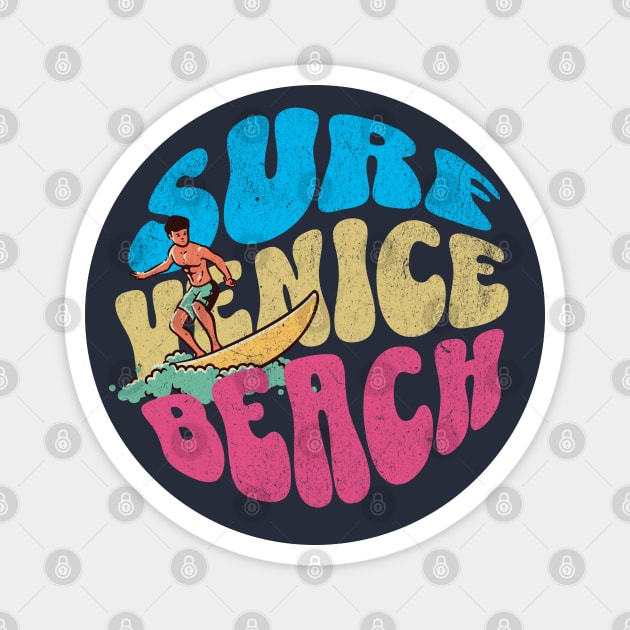 Surf Venice Beach Florida Vintage Surfboard Surfing Magnet by TGKelly